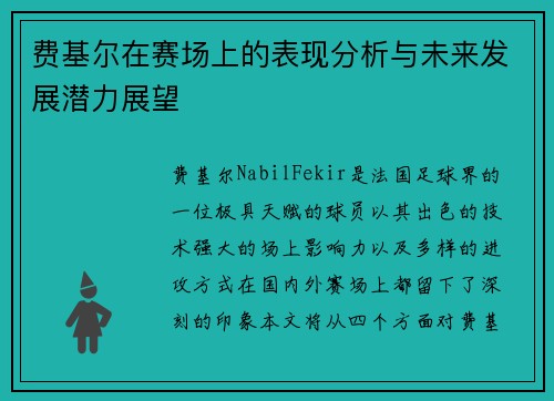 费基尔在赛场上的表现分析与未来发展潜力展望